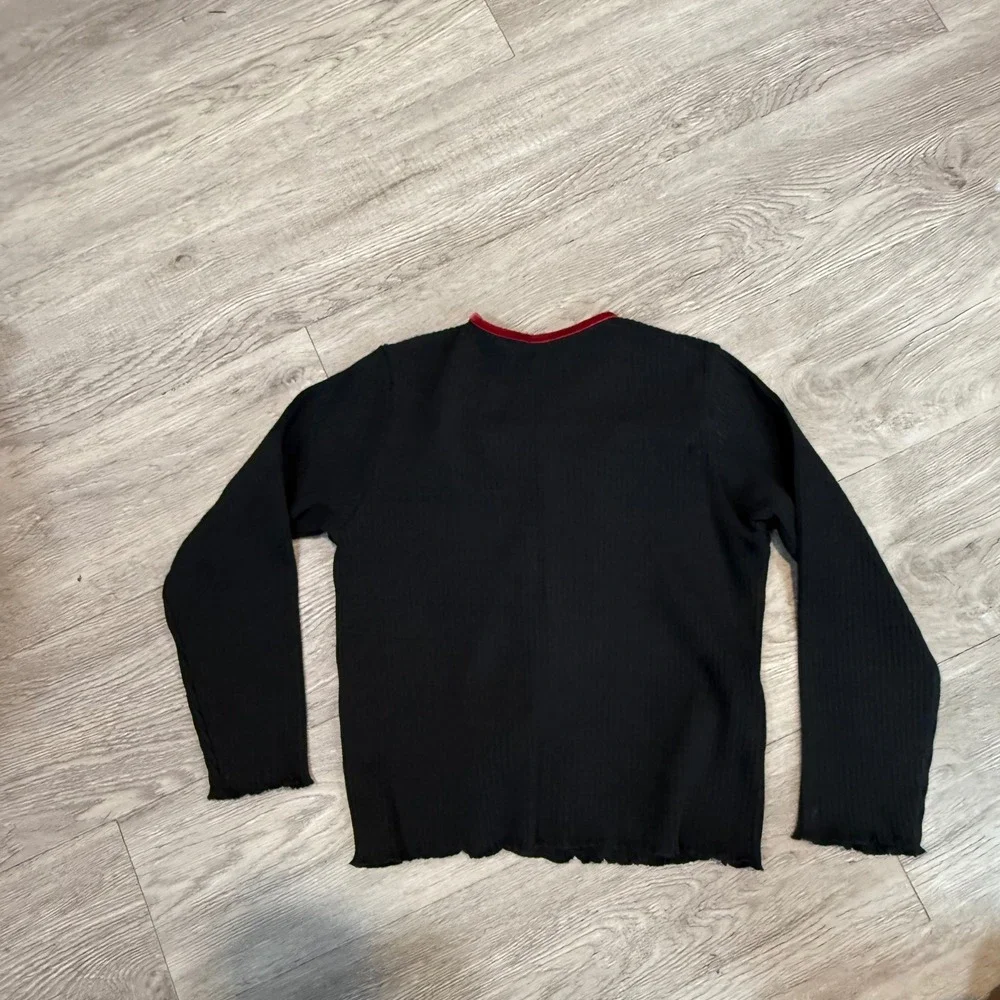 Gymboree Black Ribbed Button‎ Up Cardigan Red Rose Victorian charm Kids XL 6